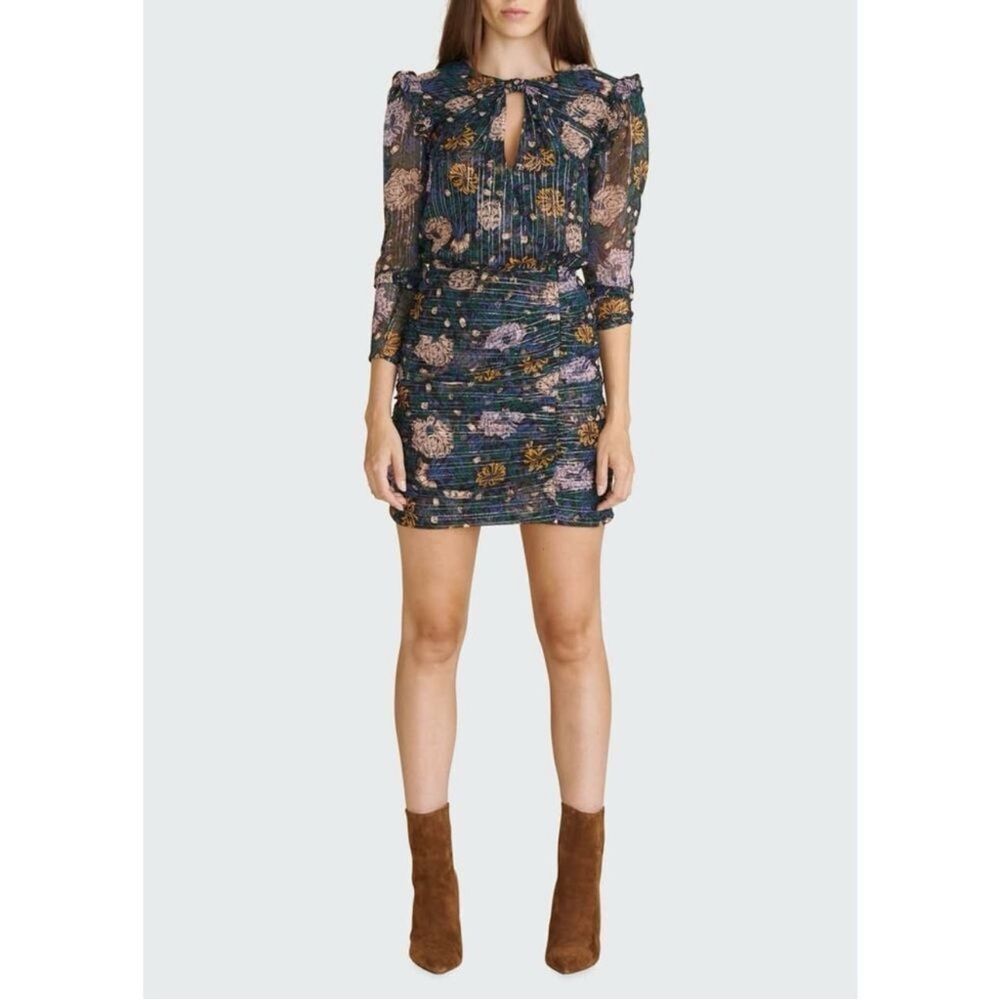 Veronica Beard 100% Silk Blue Floral Shimmer Peppa Dress Sz 6 Chic Cocktail Glam